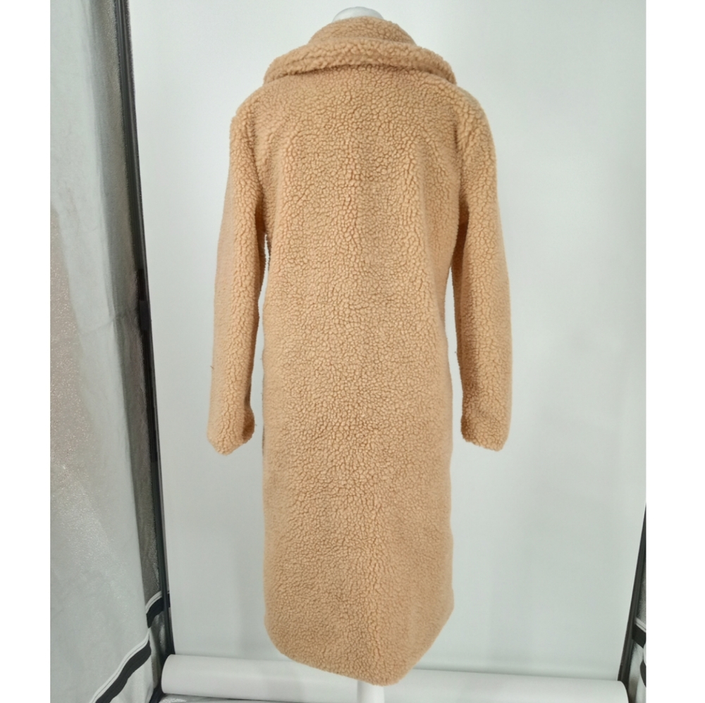 Camel Long Sleeve Loose Fit Double Breasted Long Maxi Teddy Bear Fur Coat - Picture 10 of 12